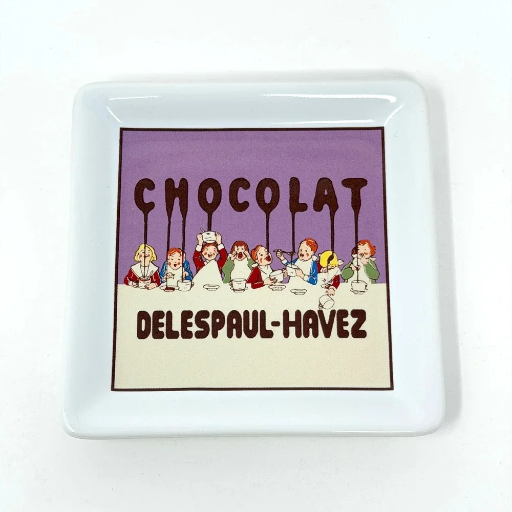 Pottery Barn Chocolate Delespaul Havez Coaster Set 4 Ceramic Cork Back